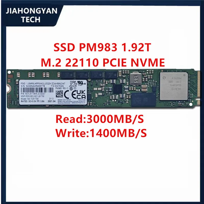 삼성 PM983 1.92T 3.84T SSD 솔리드 스테이트 드라이브 22110 크기, Nvme 프로토콜 엔터프라이즈 Pcie3.0 U.2, 신제품 