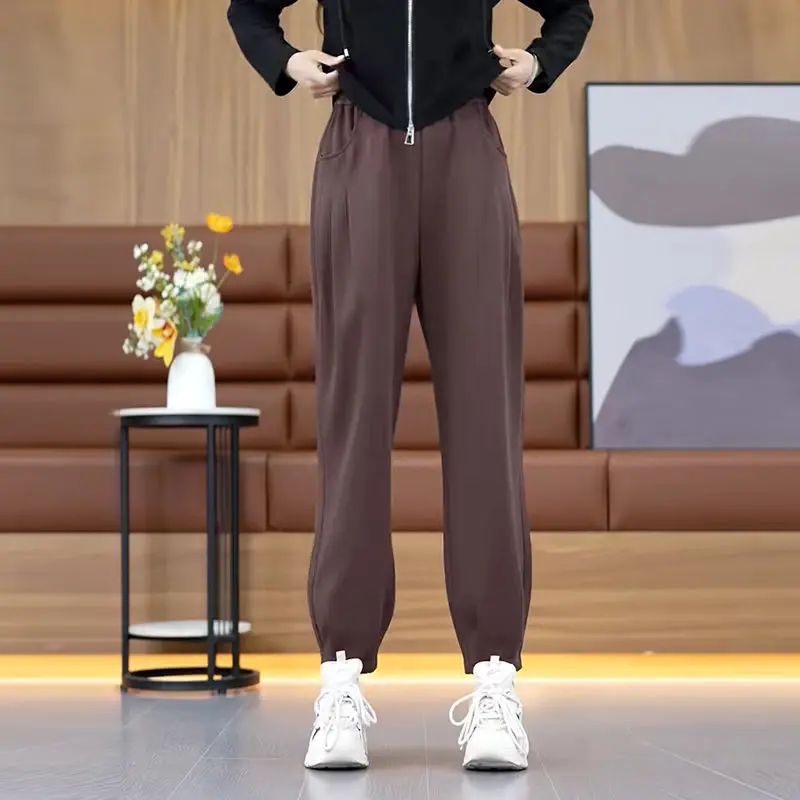 

Women's Autumn and Winter New Fashion Elegant High Waist Solid Color Pocket Casual Versatile Western Commuting Comfortable Pants