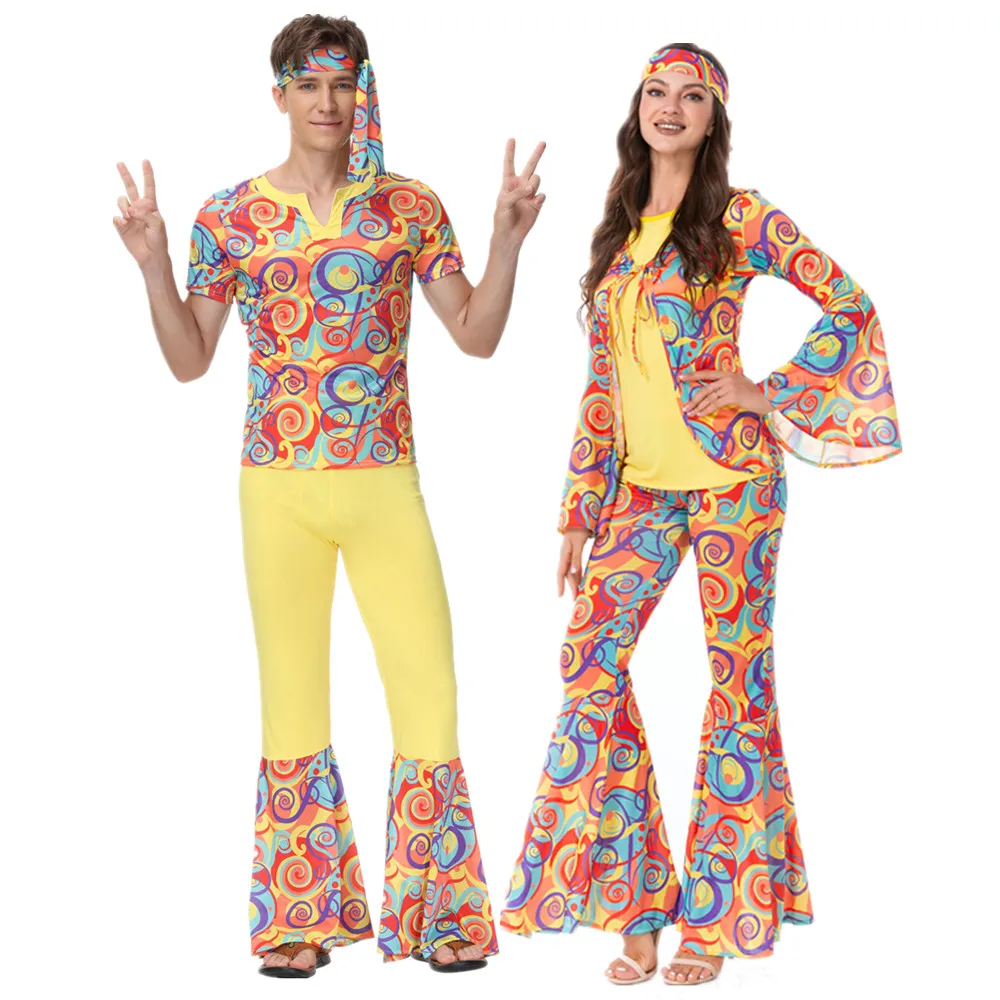 

Couple Halloween Costumes Party Hippie Vintage 60s 70s Peace Love Clothing Suit Rock Disco Men's Women's Hippies Cosplay Costume