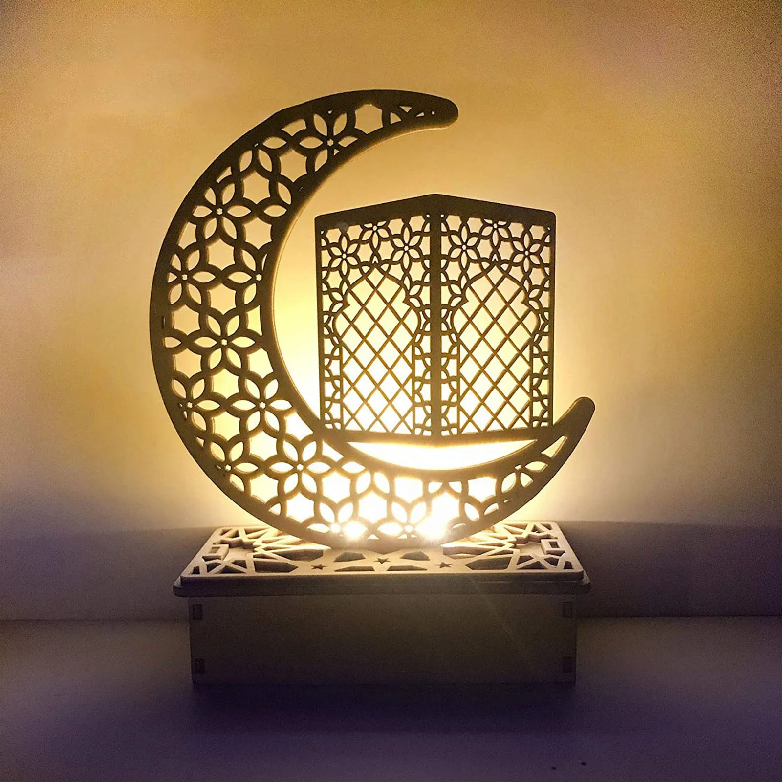 

EID Mubarak Wooden Ornament With LED Night Light Ramadan Decorations For Home Islamic Muslim Party Supplies Ramadan Desk Crafts