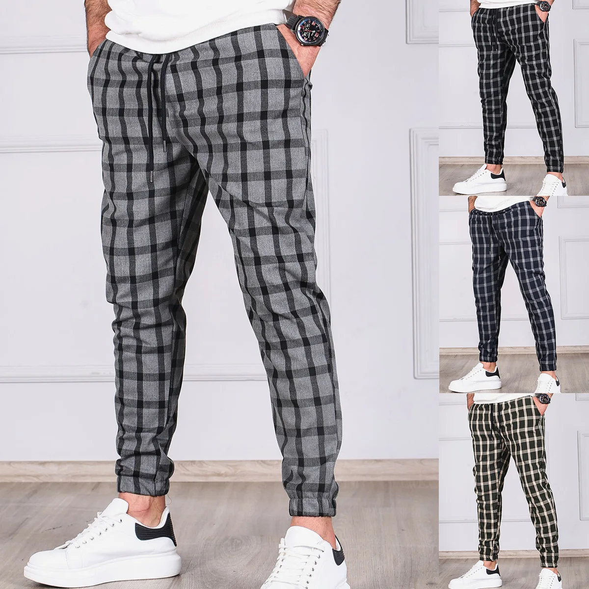 

Jogger Pencil Pants Men's Casual Pants Plaid Trousers Fashion Streetwear Men's Cargo Pants Fitness Gyms Sweatpants Mens Clothes