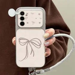 Pink Butterfly Soft Phone Case with Lanyard and Large Window Cover - Galaxy S23 Ultra (EW74 SJL141)