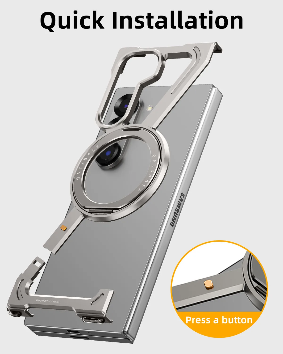 Premium Magnetic Metal Phone Case with Stand – Shockproof Frameless Cover