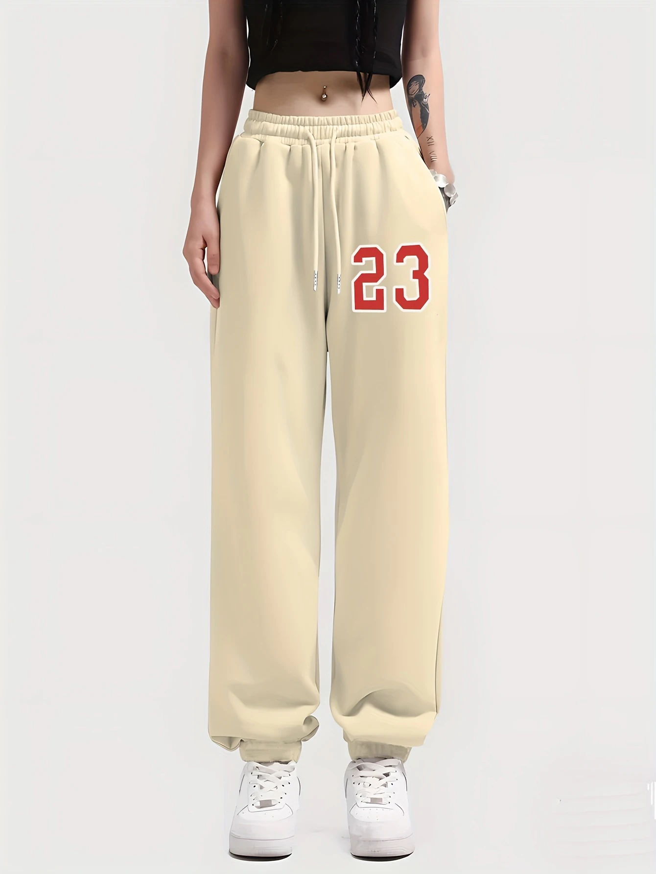 Description Picture 5 of itemSimple Number 23 Printing Women's Elastic Waist Pants Comfortable Drawstring Long Pant Fashion Casual Female Sports Sweatpants