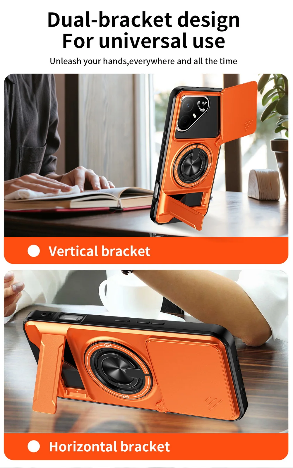 Enhanced Magnetic Ring Grip Car Holder Case with Push-Pull Protection and Lens Cover