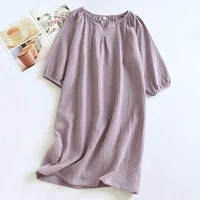 2026 New Spring and Autumn Women's Sleeping Skirt 100% Cotton Crepe Colorful Sleeping Skirt Large Loose Home Skirt Nightgown - Image 2