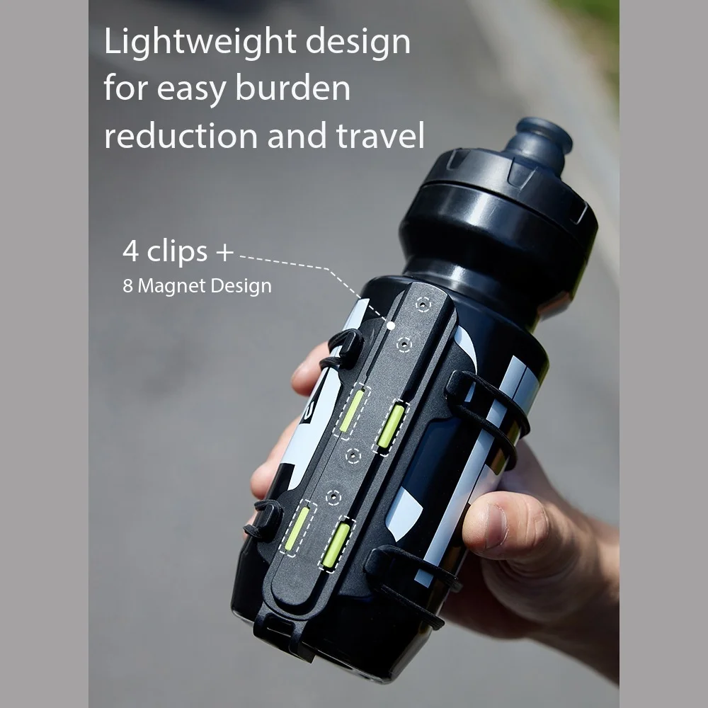 Magnetic Quick-Release Bike Bottle Holder - Secure No-Fall Design with Straps & Tool, Black