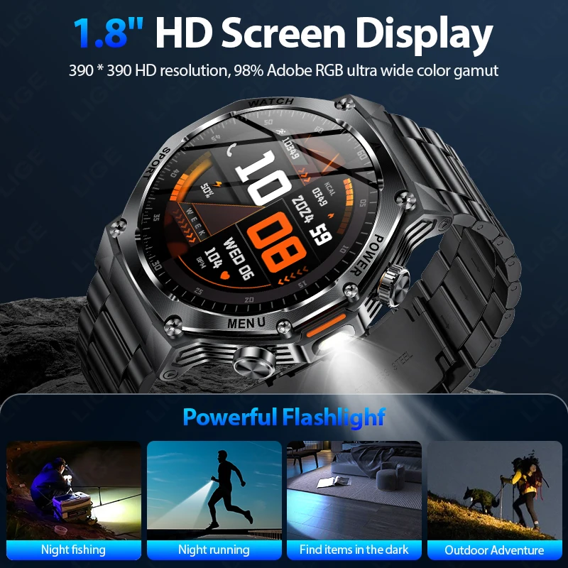 LIGE Men's Smartwatch 5.2 Bluetooth Call One Click Connection Watch IP67 Waterproof 800mAh Battery For Android IOS Smart Watch