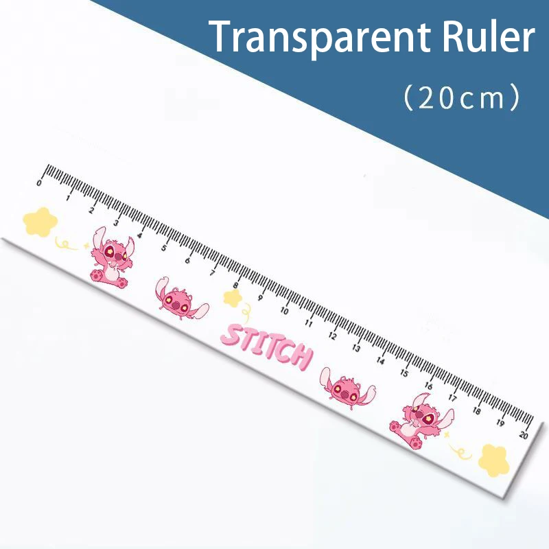 20cm 디즈니 스티치 눈금자 투명 플라스틱 직선 눈금자 귀여운 측정 그리기 도구 학생 문구 학교 사무용품