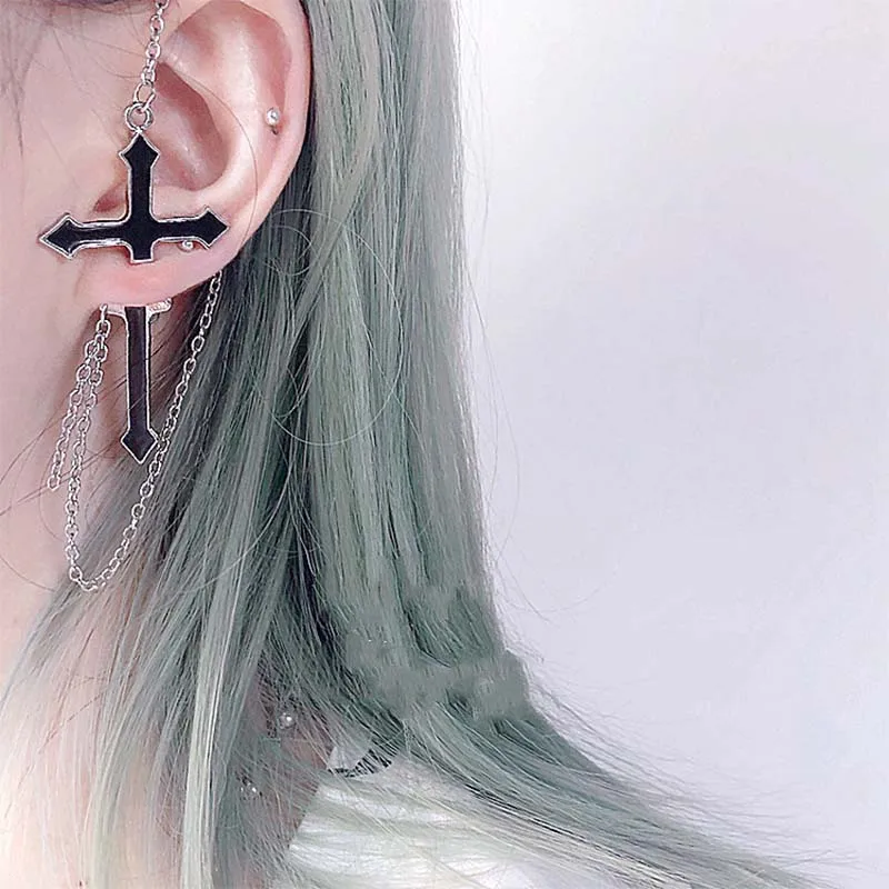 Orecchini Pendenti A Cerchio Unisex In Acciaio Inossidabile, Design A Catena Lunga, Stile Punk, Gioielli Per Donne E Uomini - copertina