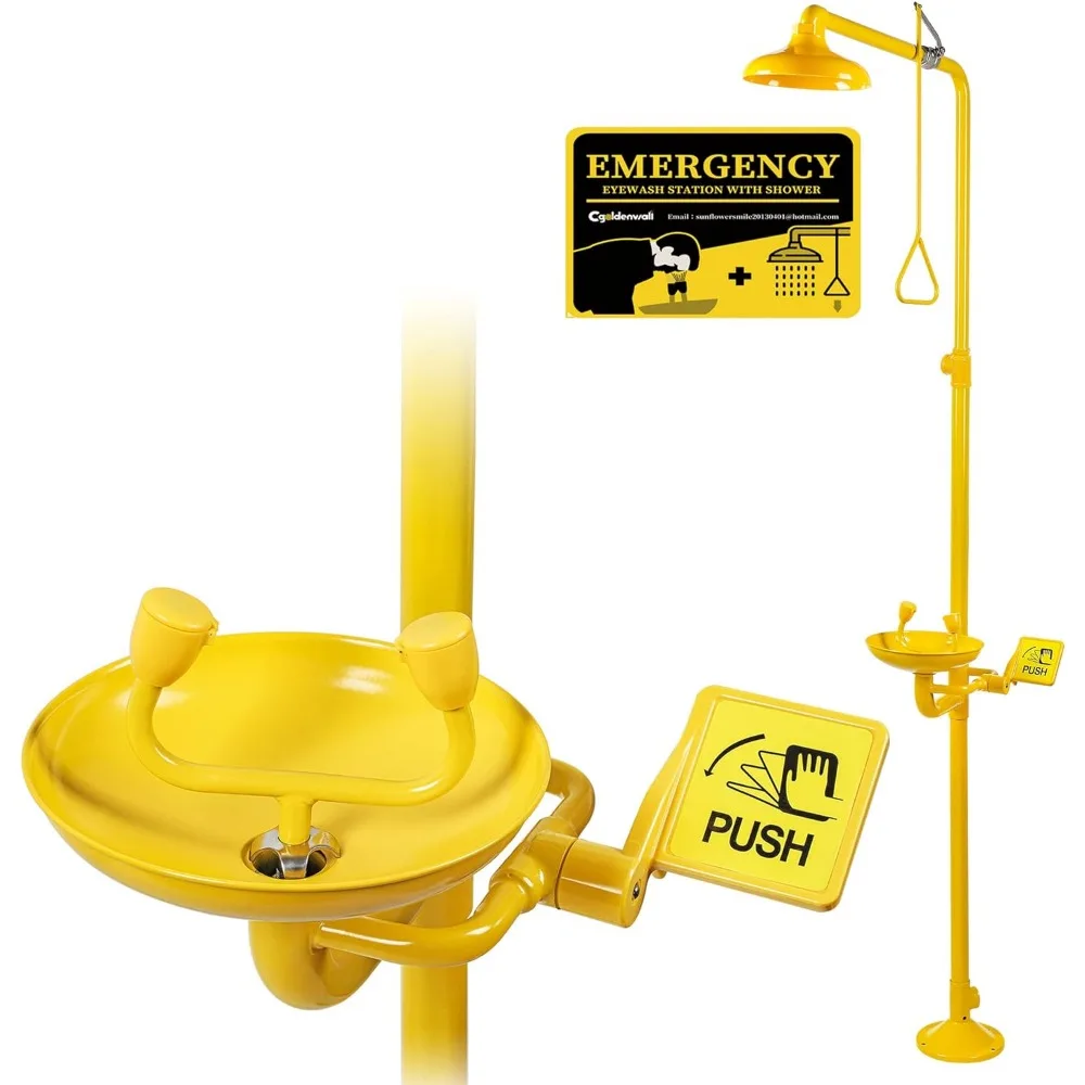 

CGOLDENWALL Emergency Shower and Eyewash Station, 304 Stainless Steel+Eyewash Sign, NPT Thread