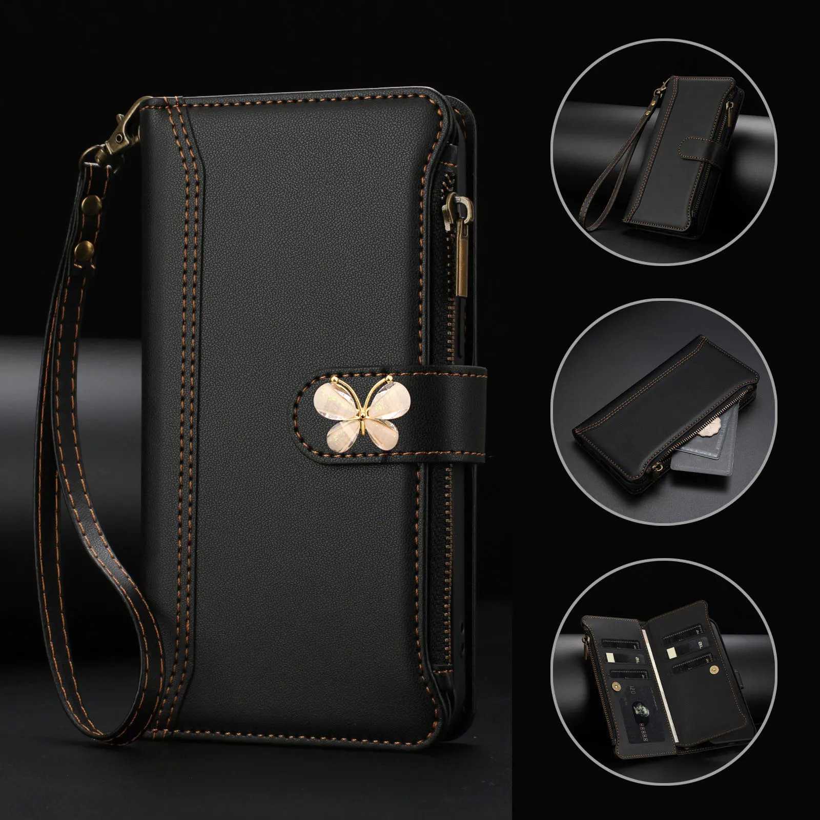Mukti 9-Card Crossbody Leather Wallet Case Flip Cover