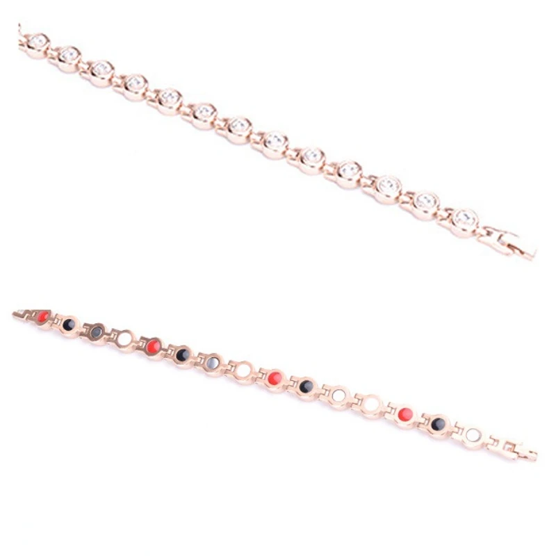 Women's Titanium Steel Zircon Crystal Bracelet Negative Ion Anti-radiation Germanium Anti-fatigue Fat Burning Health Bracelet