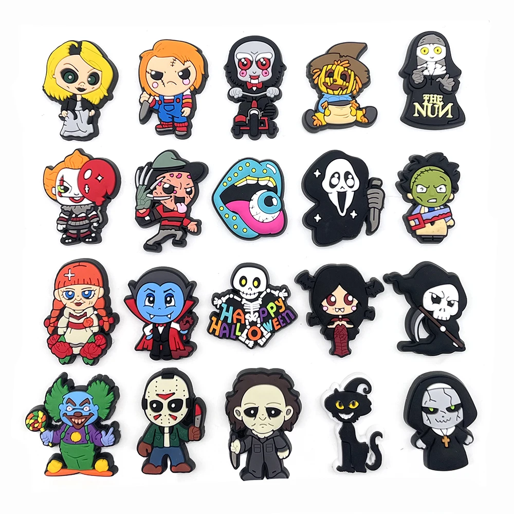 

20pcs/Set Funny Halloween Cartoon Horrifying Shoe Charms for Croc Sandals Cute JIBZ Clogs Decoration Unisex Gifts