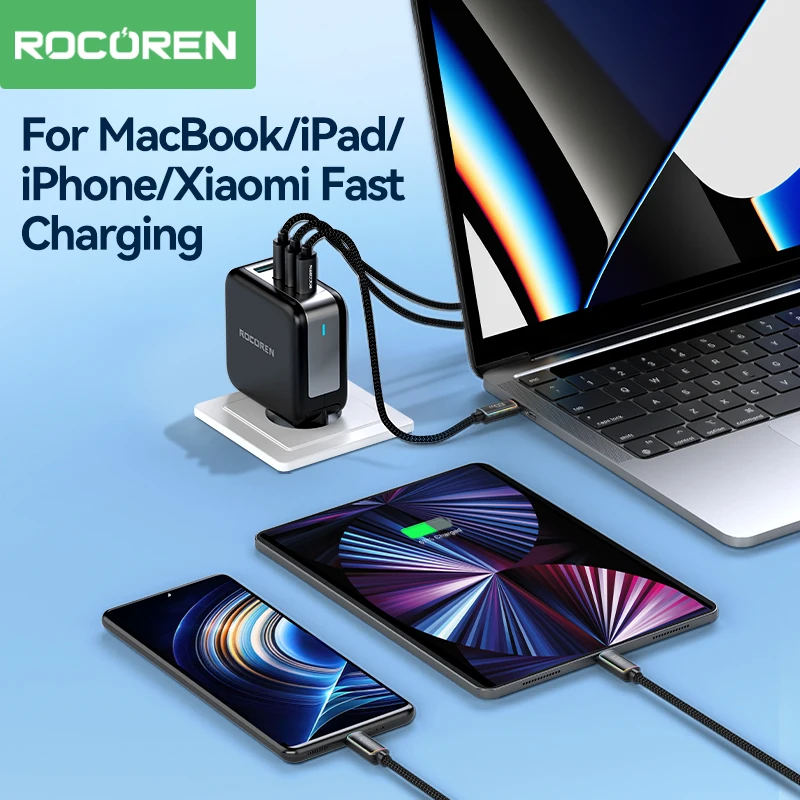 Rocoren 100W USB C-유형 C PD 케이블 5A 삼성 S23 Ultra MacBook iPad Pro USB-C 빠른 충전 3.0 와이어 용 고속 충전 케이블