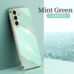 Luxury Colorfast Silicone Phone Case with Lens Protection - Fashionable Plating Design - Galaxy A37 (Mint Green)