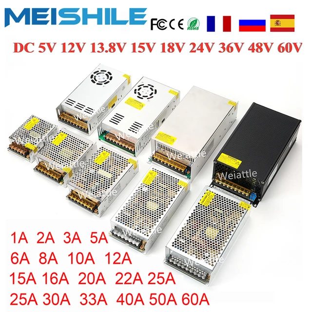 5V 12V 24V 36V 48V 60V 스위치 전원 변압기 SMPS 2A 3A 4A 5A 8A 10A 12A 15A 20A 25A 30A 40A 50A 60A LED 전원 어댑터