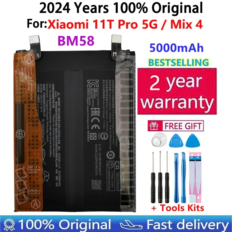 

2024 Years BM58 Original Replacement Battery For Xiaomi 11T Pro 5G Mix 4 Mix4 5000mAh Mobile Phone Batteria Fast Shipping