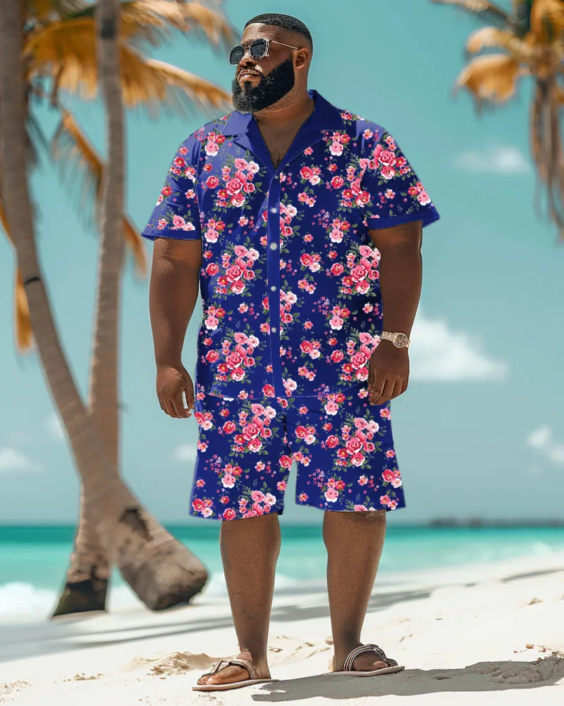Biggmans Shirt Plus Size Set L-9Xl for Summer Oversize Hawaii Suit  Men's Gradient Coconut Tree Print Large 7XL 8XL