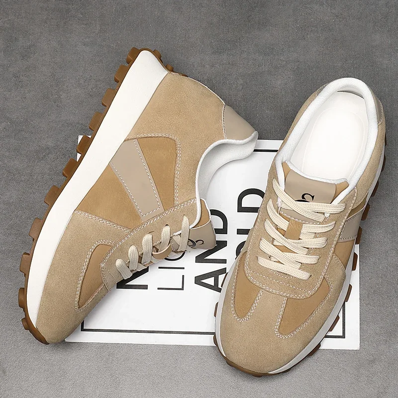Elevator Casual Sneakers Man Cow Suede Leather Lace-Up Round Toe Platform Shoes 3/6/8cm Height Increase Shoes For Men Lift Sport 4