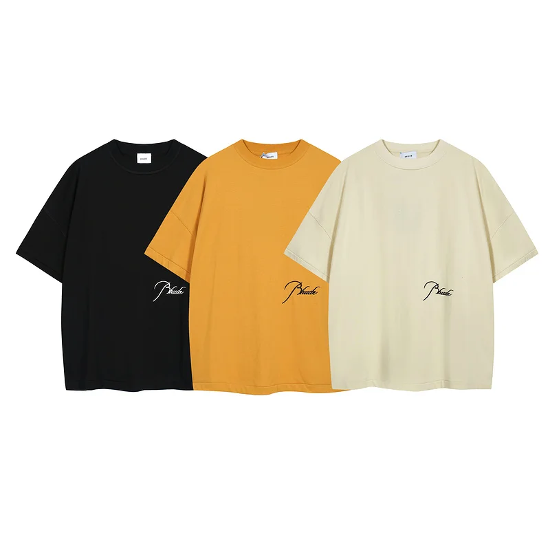 2023ss Rhude 1:1 Classic Logo Embroidery Women Men Basic T shirts tees  Oversized Loose Fit Men Casual Cotton T shirt