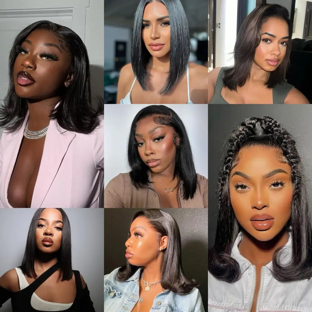 13x6 Straight Lace Frontal Human Hair Wigs 250% Density Short Bob Wigs 16 Inch HD Transparent Full Lace Frontal Wig for Women