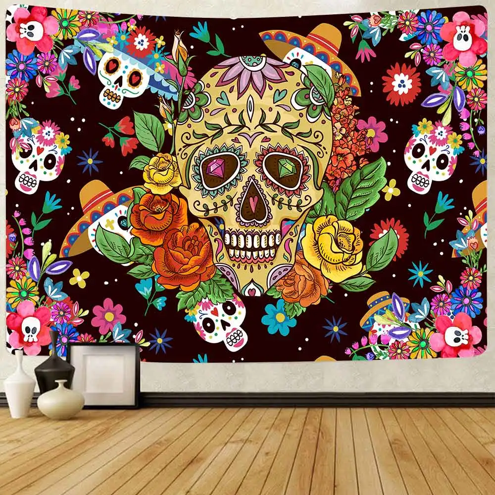 Home Decor UV Tapestry Day of the Dead Mexican Carnival Sugar Skull Wall Hanging Living Room,tapestry decorations