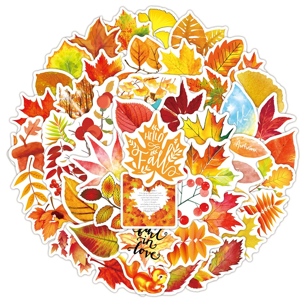 

10/30/50PCS Autumn Leaves Graffiti Waterproof Stickers Creative Trend Personality Decals Refrigerator Water Cup Helmet Wholesale