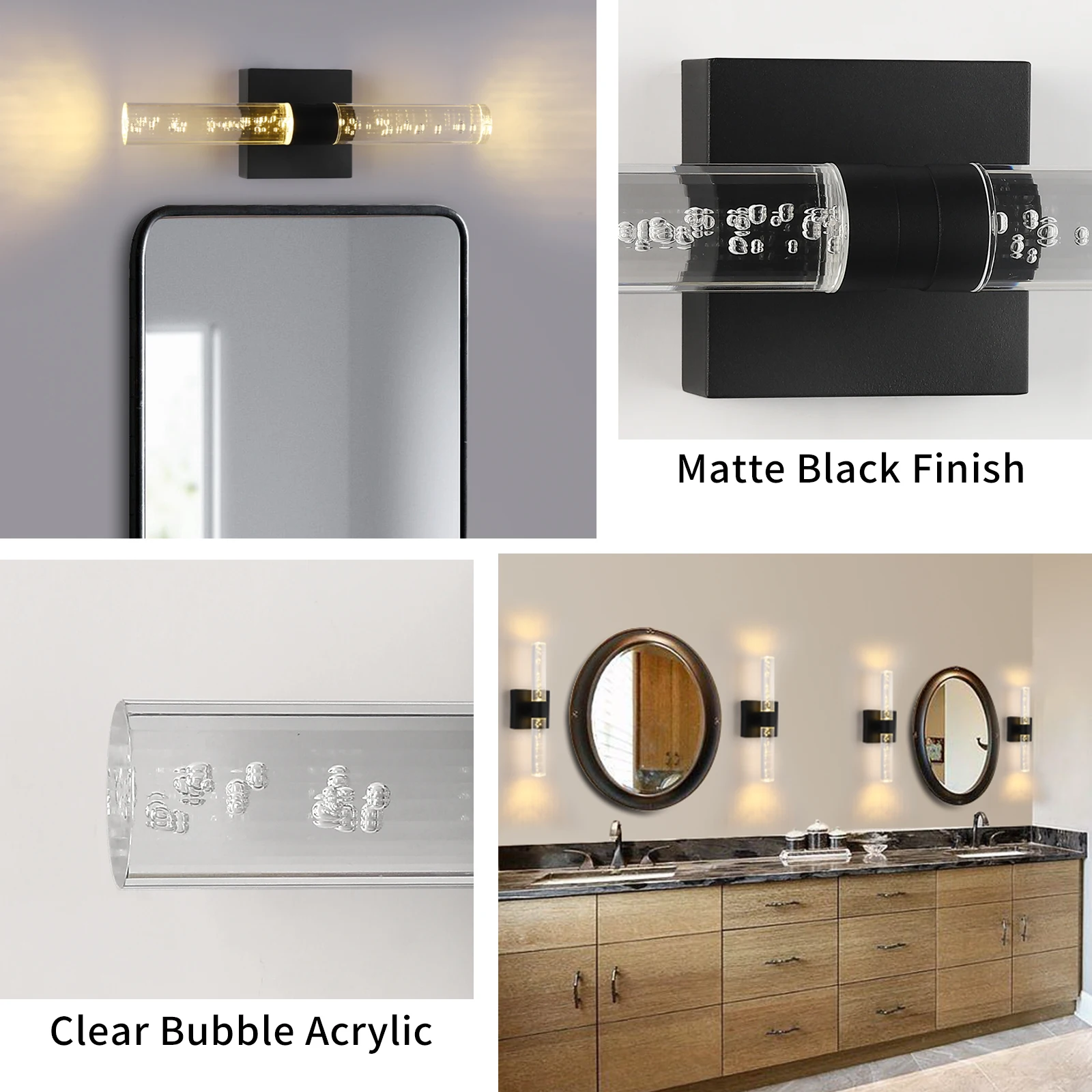 LED Wall Sconce Lighting, Modern LED Vanity Lights in Bubble Acrylic, 10W Warm White 3000K Bathroom Vanity Light Fixtures for Be 4