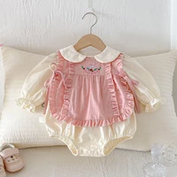 2025 New Autumn 0-24M Children Clothes Korean Style Climbing Suit Long Sleeved Cotton Embroidery Infant Baby Girls Jumpsuit+Vest