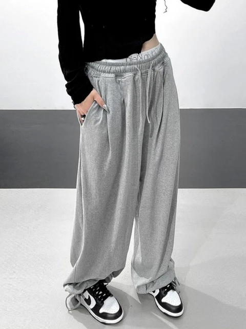 HOUZHOU Oversize Gray Joggers Sweatpants Women Korean Fashion