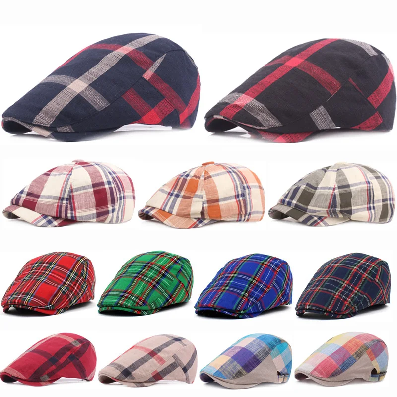 Spring Autumn Hats Adjustable Plaid Beret Hats Men Women Unisex Plain Berets Hat Peaked Cap Casual Forward Caps beret hat woolen beret casual hat