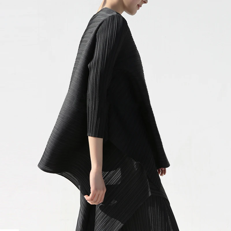 Miyake Pleated Women Two Piece Sets 2023 Summer Long Sleeve T-shirt Tops Ladies Loose Pants Original Designer Causal Clothes 4