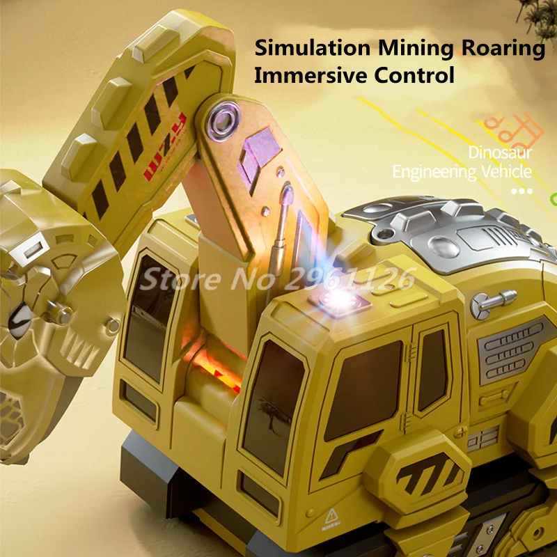 Dinosaur Appearance Design Remote Control Car 2.4G 12 Channels Alloy Material Extendable Robotic Arm RC Car Excavator Model Toy 4