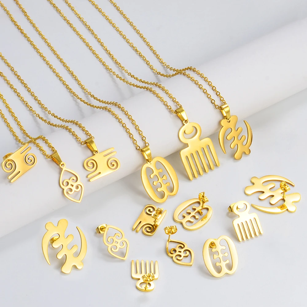 Collana Mappa Africa EUEAVAN Con Simbolo Adinkra Gye Nyame – Acciaio Inossidabile, Gioiello Etnico Tribale, Per Donna - 2