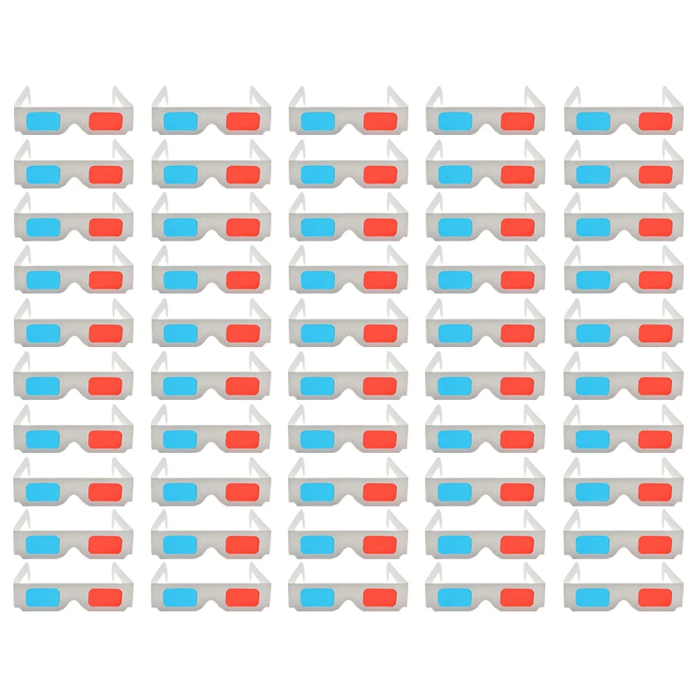 

50 Pcs Disposable Glasses Paper 3D Anaglyph Cardboard Movies Frame Double Layer 250g