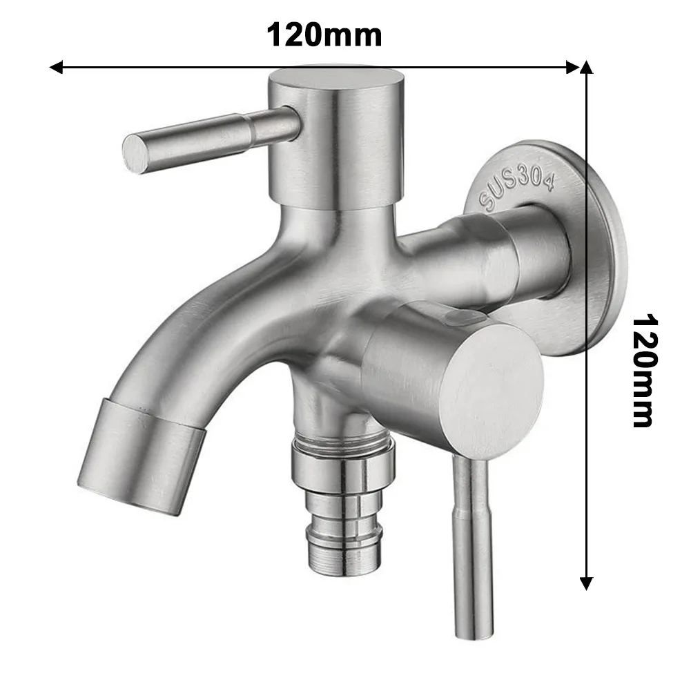 

304 Stainless Steel Double Outlet Tap Ones Into Two Out Double Water Faucet G1/2 Two Way Tap Valve Washing Machine Faucet