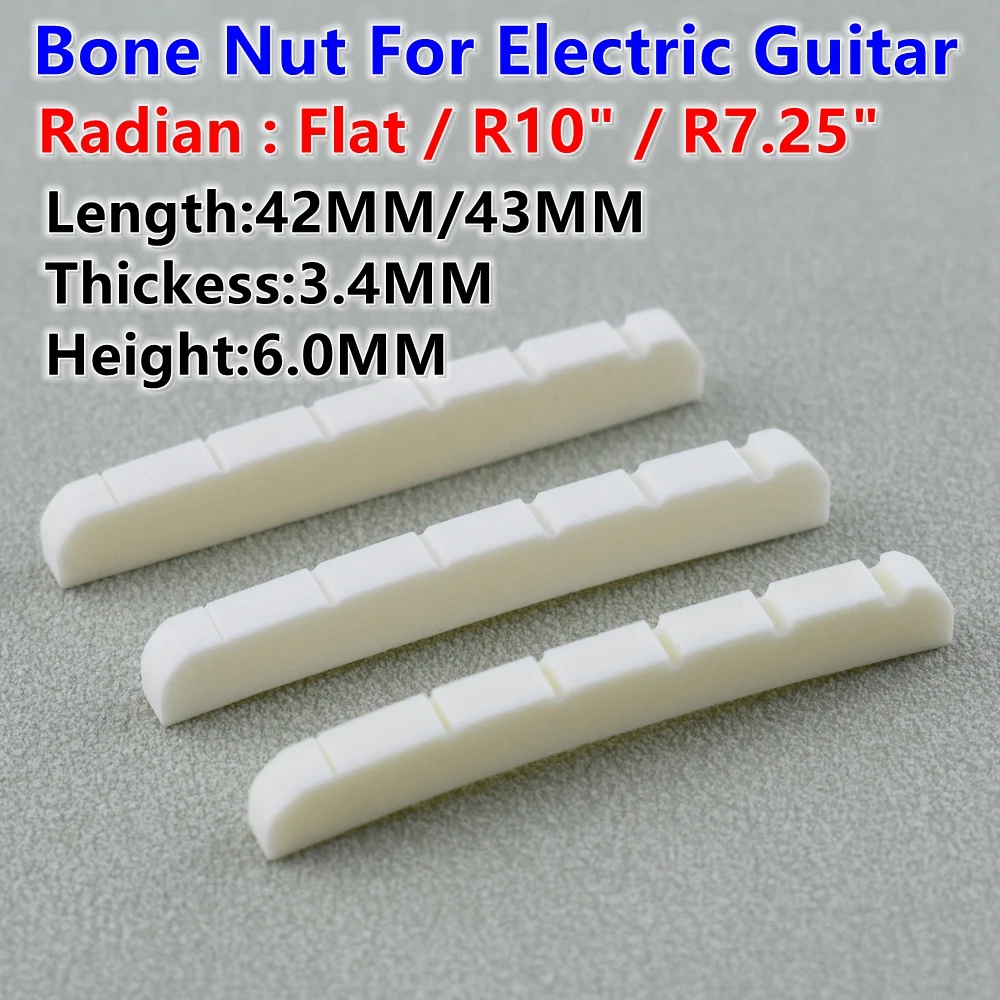 

Real Slotted Bone Nut For Electric Guitar ( Bottom Flat / R7.25 / R10 42MM/43MM*3.4MM*6MM )