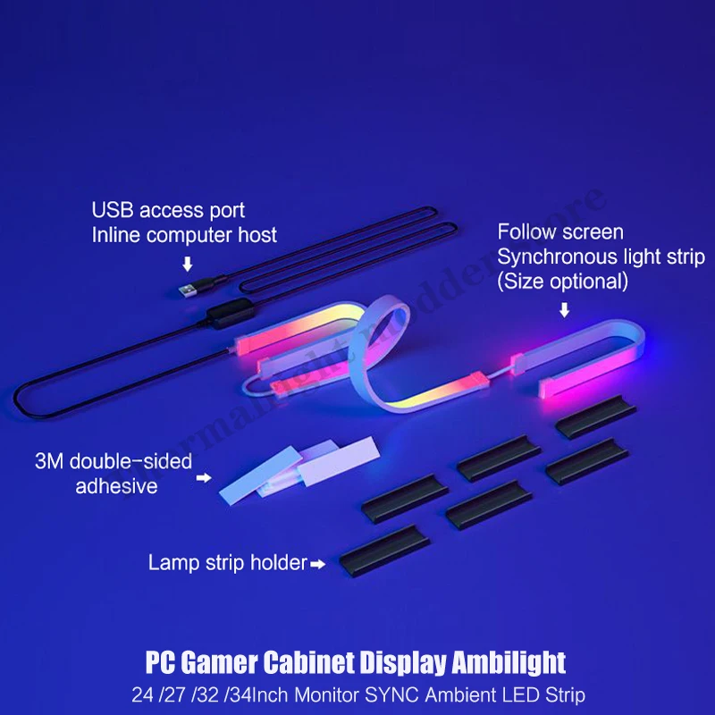 Computador Rgb Luz Atmosférica Quarto E-sport Monitor Desktop Ambilight Fundo 3d Faixa Led Música 5v Usb Controle de Software - Imagem 2