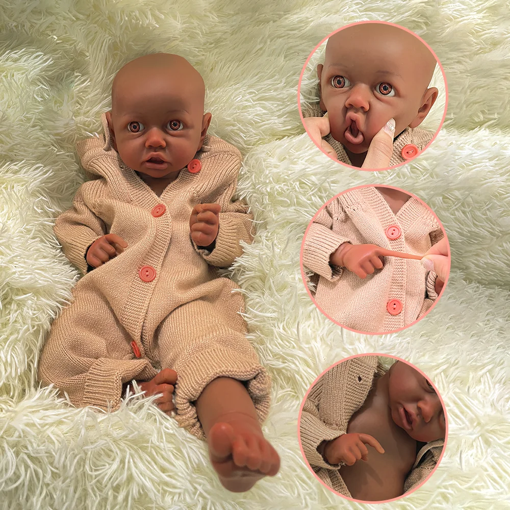 

Cuddly 18 Inch Full Platinum Silicone Body Bebe Black Girl Reborn Doll Handmade 3D Painted Cute African Skin Newborn Baby