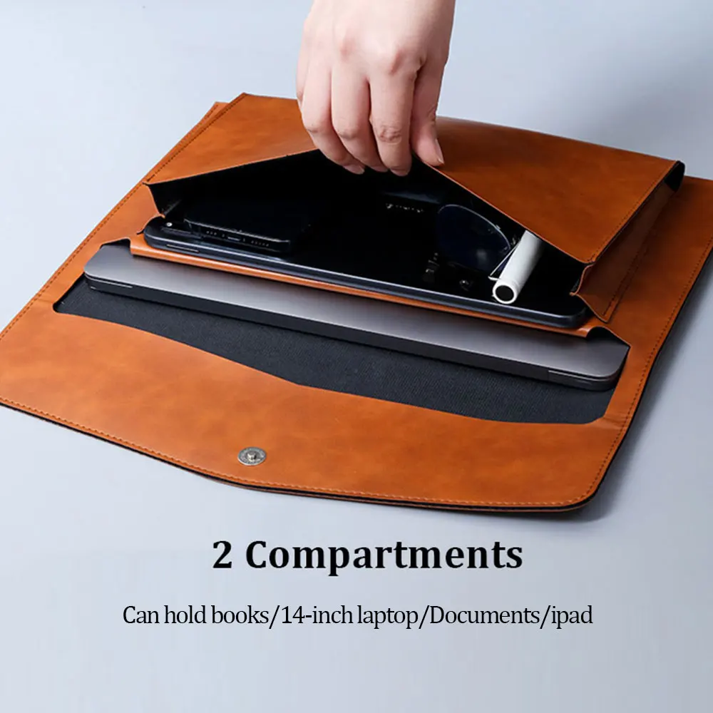 Leather File Folder Business Briefcase Magnetic Button Waterproof Laptop Cases Office Organizer laptop bag leather briefcase file information bag business shoulder bag