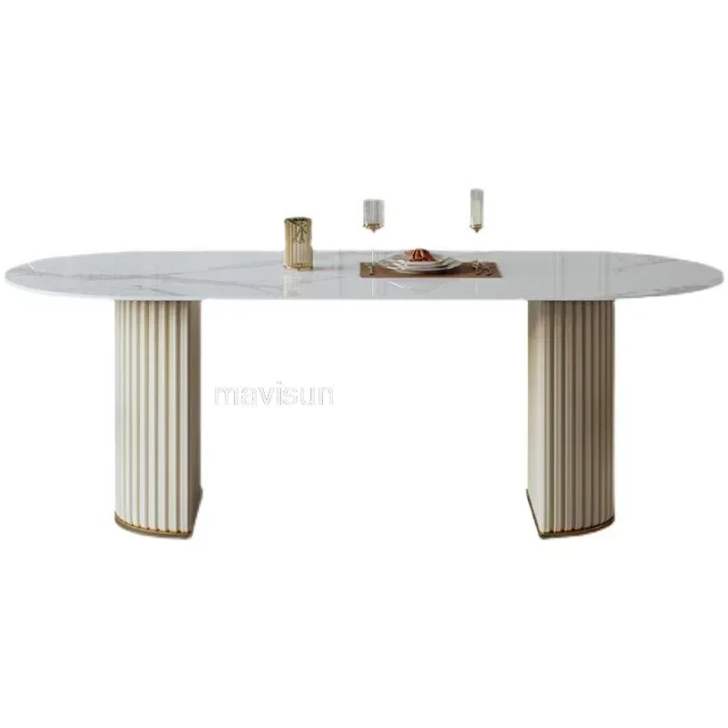 White Minimalist Light Luxury Bright Rock Plate Dining Room Set Modern Chairs Household Living Room Tavolo Pranzo Furniture WK