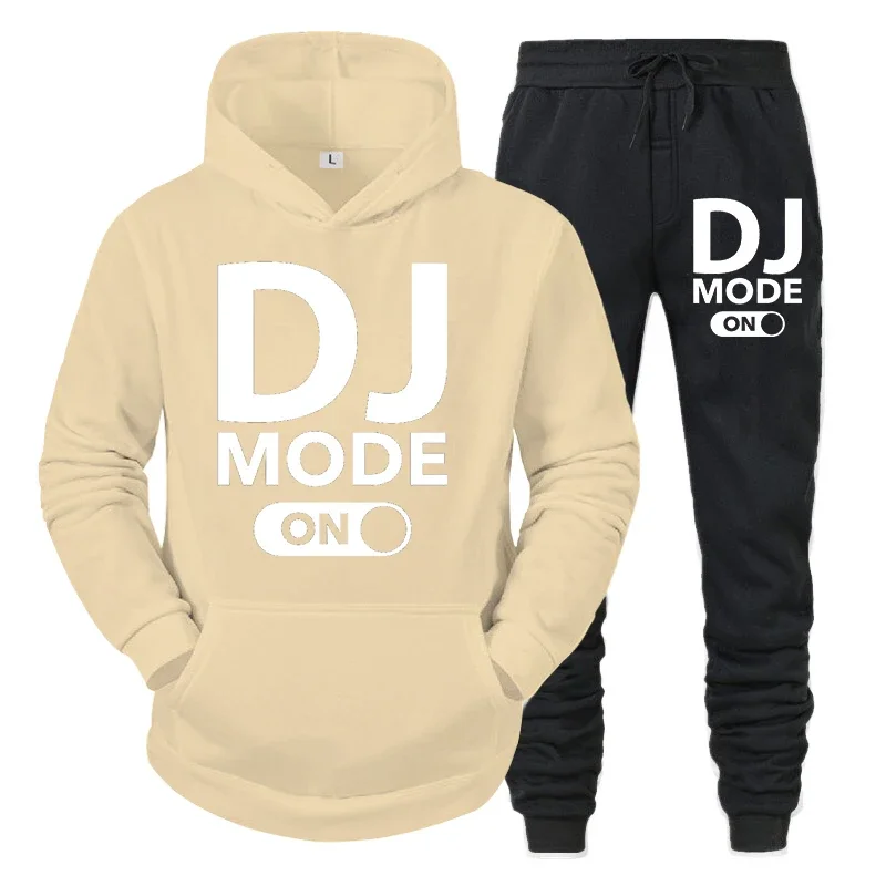 thumbnail image 1 of Conjunto de 2 piezas de sudadera y pantalones con diseño de DJ MODE ON para hombre, ropa de calle de manga larga a la moda de hip hop 2024, sudaderas unisex, ropa deportiva, 1 of 5