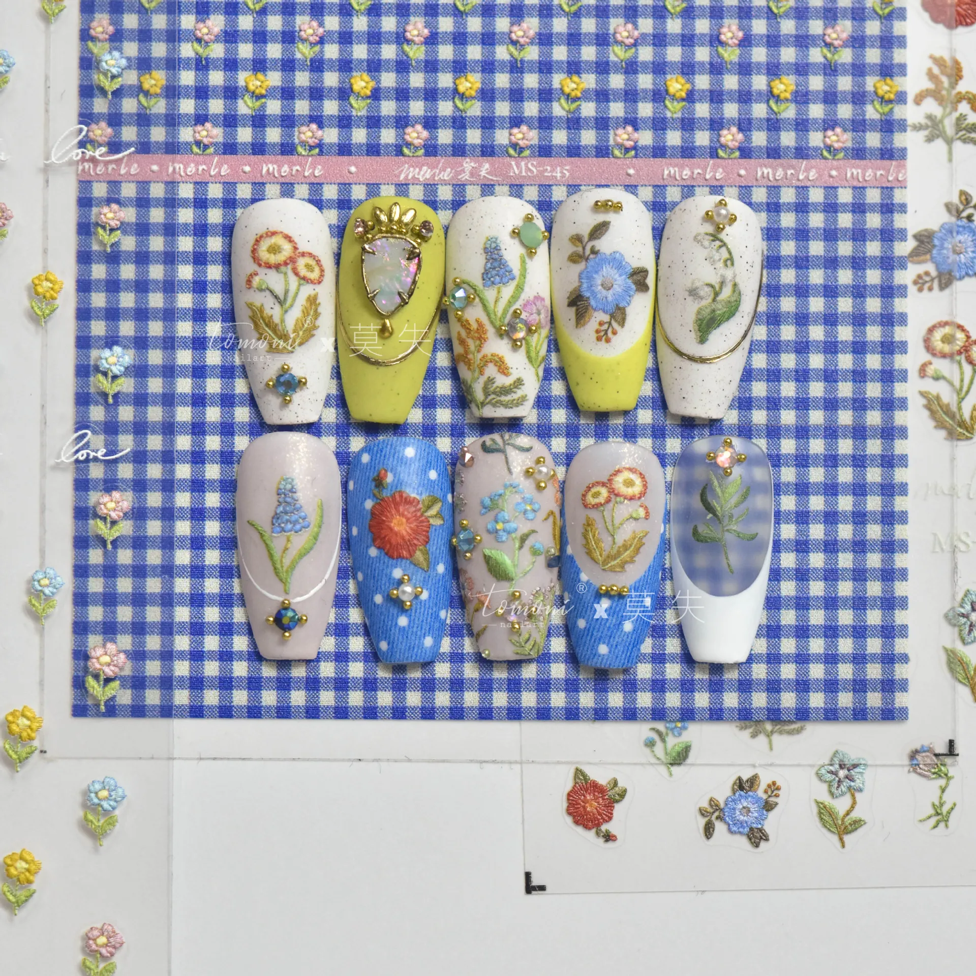 Flowers Embroidery Design 5D Soft Micro-carved Self Adhesive Nail Art Stickers 3D Manicure Decals nail stickers nail art tools nail decals
