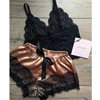 Ensemble pyjama en satin pour femmes, haut en dentelle et short, lingerie sexy, vêtements de nuit 2 pièces, vêtements de nuit respirants d'été, noir et rose