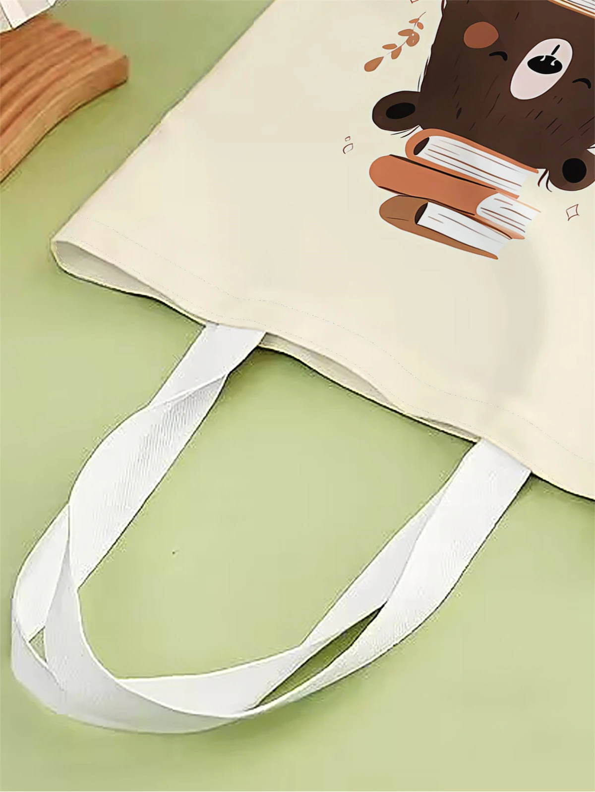 1pc,cartoon teddy bear pattern handbag, reusable fashionable handbag, multifunctional handbag, printed canvas shopping bag