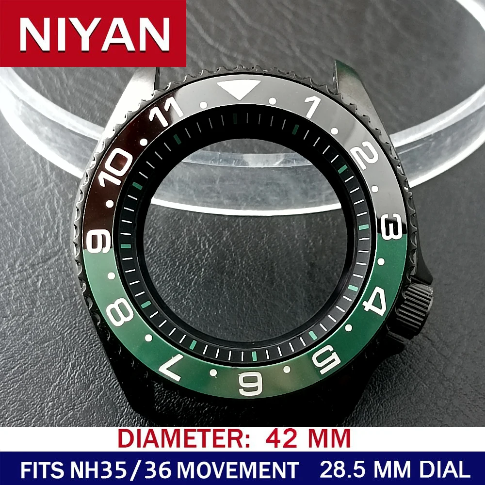 High-Quality 42mm Men's Steel Black Watch Case with Sapphire Glass and 22mm Band