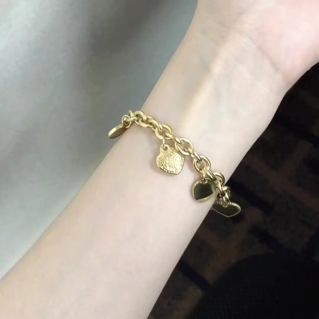 Stainless Steel Heart Coin Charm Bracelet for Women Girl Golden Color Cuban Link Chain Bracelet Jewelry Gift 20cm chain bracelet stainless steel bracelets charm bracelet stainless steel jewelry
