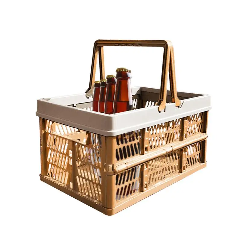 

Folding Storage Crate Collapsible Picnic Basket Collapsible Shopping Basket Grocery Bin Container With Handle Picnic Basket