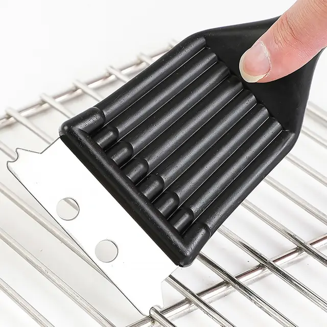 Brosse de cuisson en fil d'acier inoxydable, brosse de nettoyage de poêle à barbecue, brosse de nettoyage de grille de gril, lame, deux en un 1 pièce 2